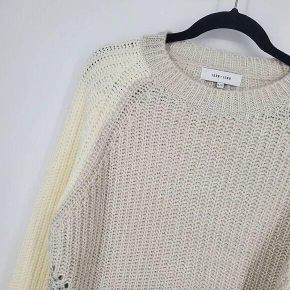 John + Jenn Chunky Knit Color Block Sweater Cream Gray Size XL‎ - Picture 3 of 6